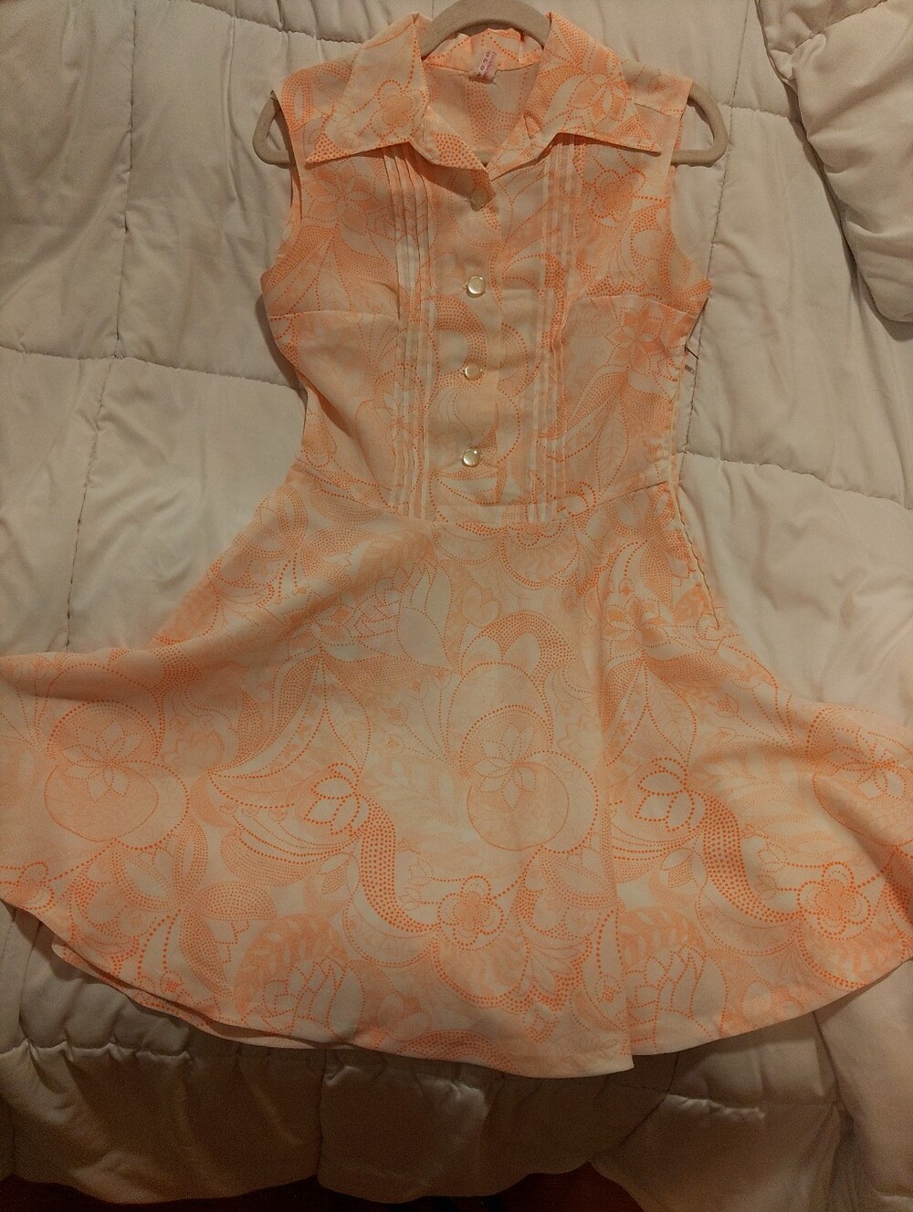 Vintage Peach Floral Fit-and-Flare Dress